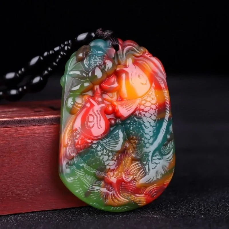 

Xinjiang Hetian Jade Color Jade Carp Pendant Gold Jade Pendant Necklace for Men and Women