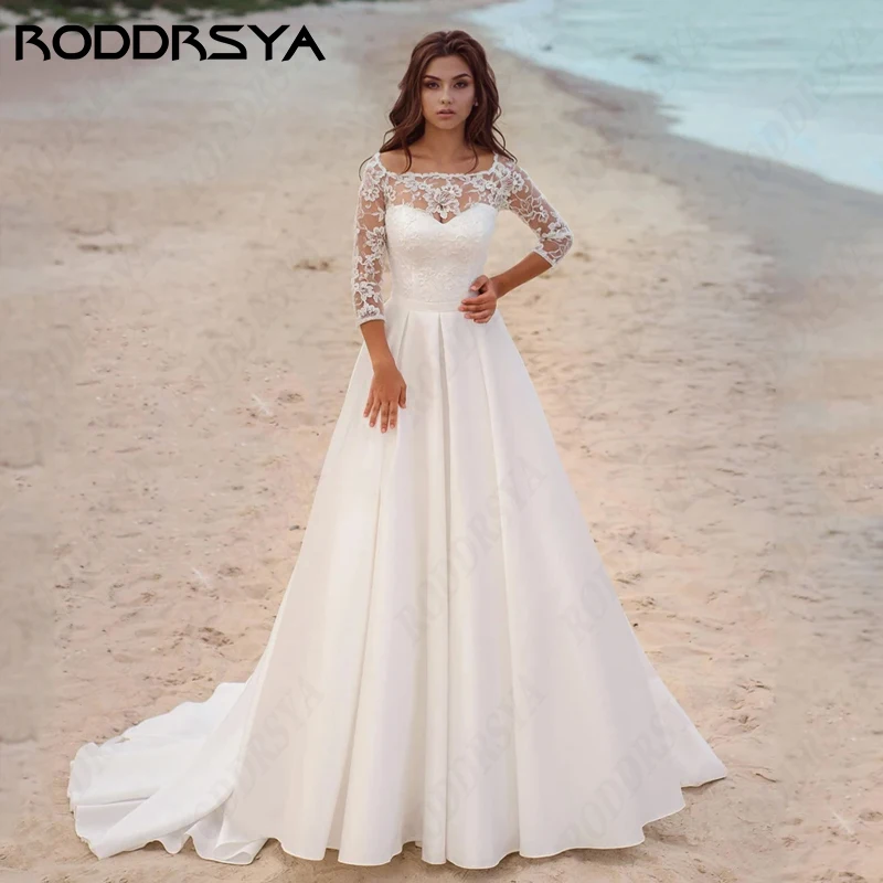 

RODDRSYA Elegant Scoop-Neck Wedding Dress For Women Vestido De Noiva Romantic 3/4 Sleeve Bride Party Soft Satin Mermaid 2024
