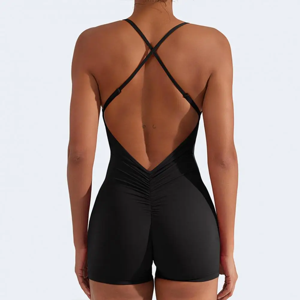 

Ribbed Romper Backless Romper Stylish Women's Summer Yoga Romper with Cross Back Design High Elasticity Soft for Beach