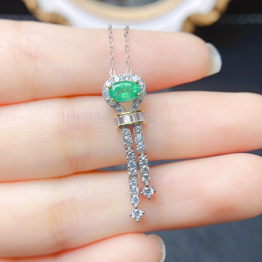 FS S925 Sterling Silver Inlay 4*6 Natural Emerald Pendant Necklace Fine Fashion Charm Weddings Jewelry for Women MeiBaPJ
FS S925 Sterling Silver Inlay 4*6 Natural Emerald Pendant Necklace Fine Fashion Charm Weddings Jewelry for Women MeiBaPJ