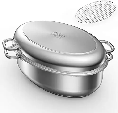 Captain Roasting Pan with Rack and Lid 12 Quart,18/10 Stainless Steel Multi-Use Oval Dutch Oven, Induction Compatible Dishwasher
Captain Roasting Pan with Rack and Lid 12 Quart,18/10 Stainless Steel Multi-Use Oval Dutch Oven, Induction Compatible Dishwasher