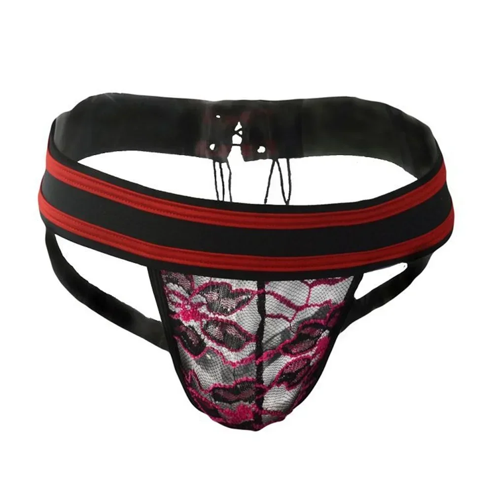 

Men Sexy Mesh Penis Pouch Jockstrap Thongs Lace Transparent Panties Thongs G-Strings Underwear T-Back Open Butt Thong Lingeries