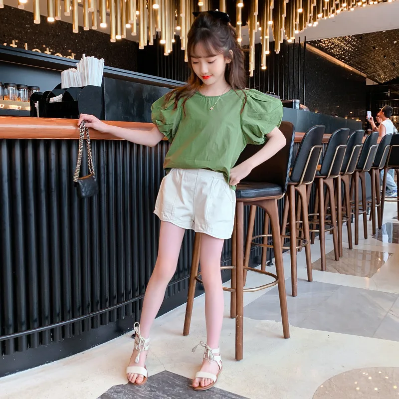 2024 Korean Summer Junior Girl 2PCS Clothes Set Teenager Girl Bubble Sleeve T-shirt+Sports Shorts Sets Girls From 4-12 Years Old
2024 Korean Summer Junior Girl 2PCS Clothes Set Teenager Girl Bubble Sleeve T-shirt+Sports Shorts Sets Girls From 4-12 Years Old