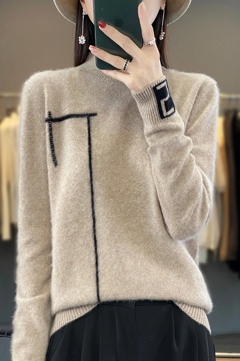 Autumn and Winter New 100% Wool Half High Neck Pullover Knitted Woolen Sweater Casual Loose Fashion Knitted Underlay Women's Top
Autumn and Winter New 100% Wool Half High Neck Pullover Knitted Woolen Sweater Casual Loose Fashion Knitted Underlay Women's Top