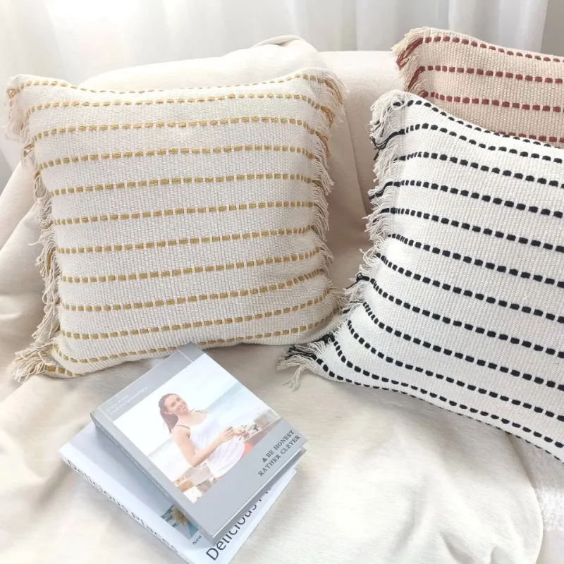 

Nordic Striped Minimalist Pillowcase Cozy Linen Home Bedroom House Office Square Pillowcase Cojines Decorativos Para Sofá