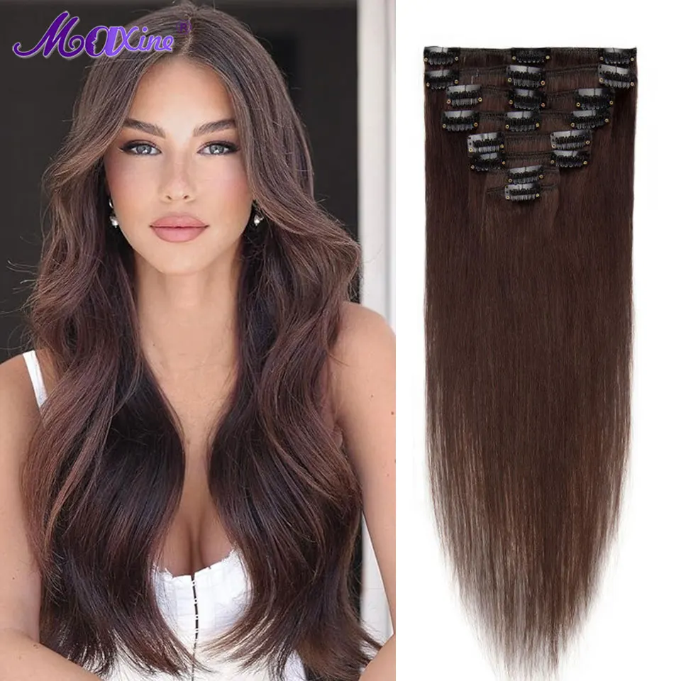 

Maxine Brown Clip in Human Hair Extensions Bundles Silky Straight Full Head 100% Real Remy Hair 120g/Set 8pcs Clip In Extensions