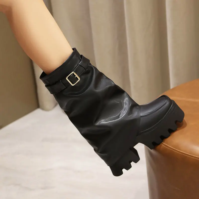 ASILETO Gothic Fashion Women Mid Calf Boots Square Toe Block Heels 8cm Platform Zipper Belt Buckle Big Size 42 43 Mixed Bota
ASILETO Gothic Fashion Women Mid Calf Boots Square Toe Block Heels 8cm Platform Zipper Belt Buckle Big Size 42 43 Mixed Bota