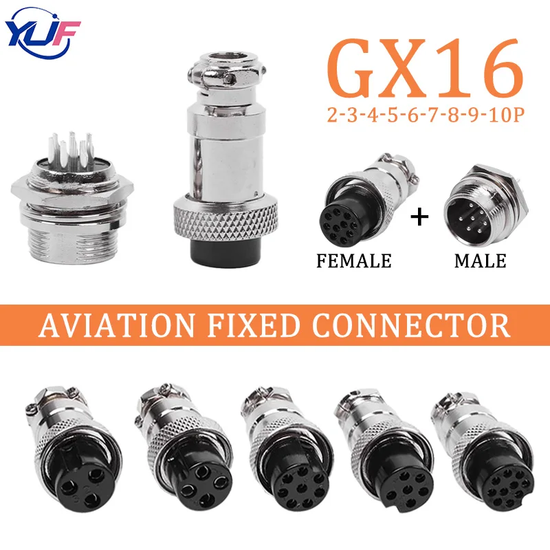 

5/10/100Set Aviation Socket Plug GX16 2/3/4/5/6/7/8/9/10 Pin Nut type Male & Female 16mm Circular Wire Panel XLR Connector