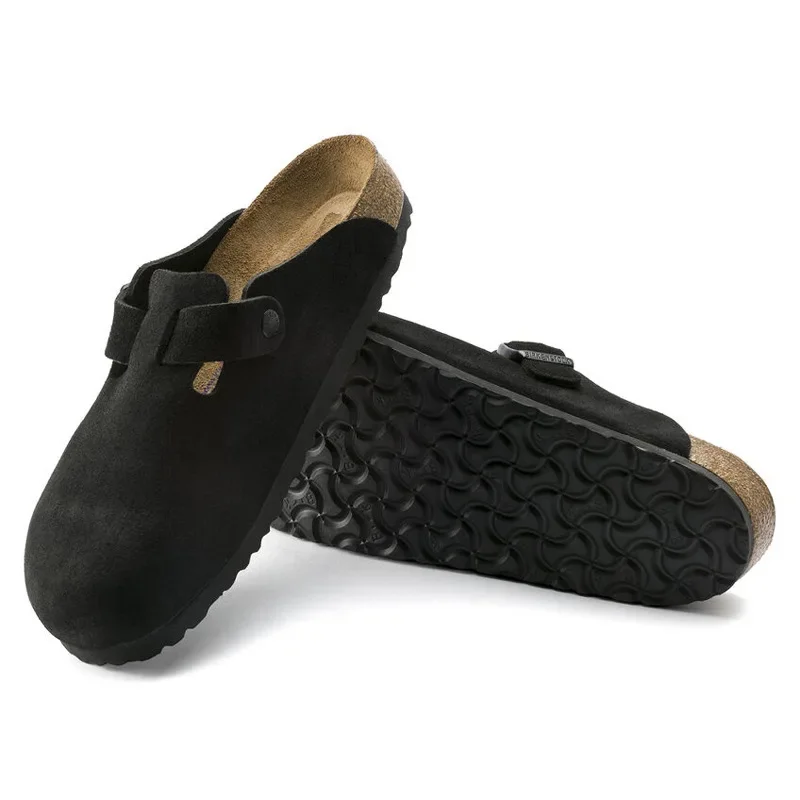 

Boken shoes with soft wood soles genuine leather lazy man's head wrapped half slippers for women wearing thick soles men’s shoes