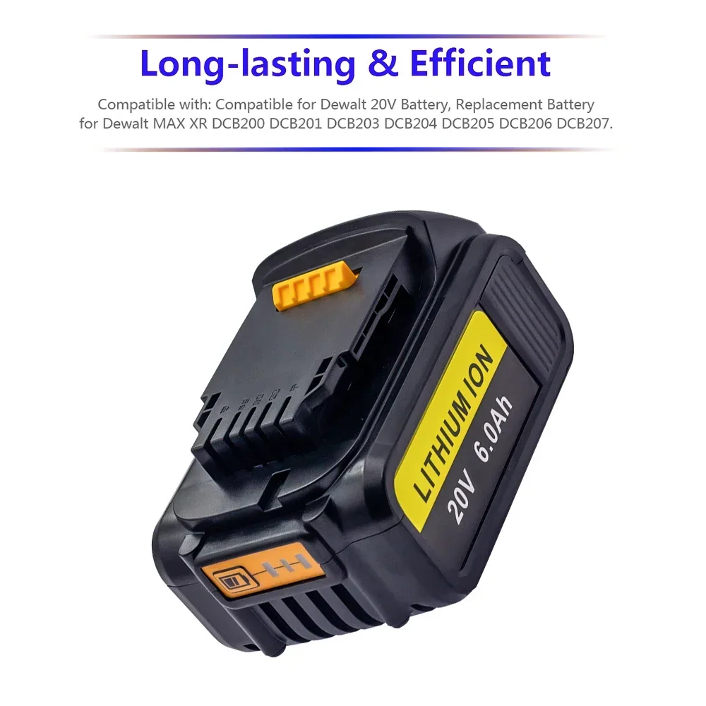 

20V 6000mAh DCB200 Lithium Replacement Battery charger For Dewalt 18V DCB184 DCB200 DCB182 DCB180 DCB181 DCB182 DCB201 Battery