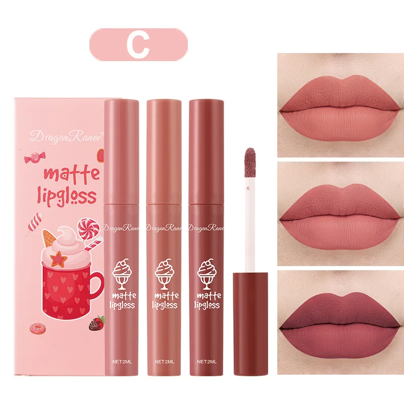 

3 Colors Sets Matte Lipgloss Waterproof Liquid Lipstick Makeup Kits Long Lasting Lip Gloss Set Nude Lipstick Lip Tint Cosmetics