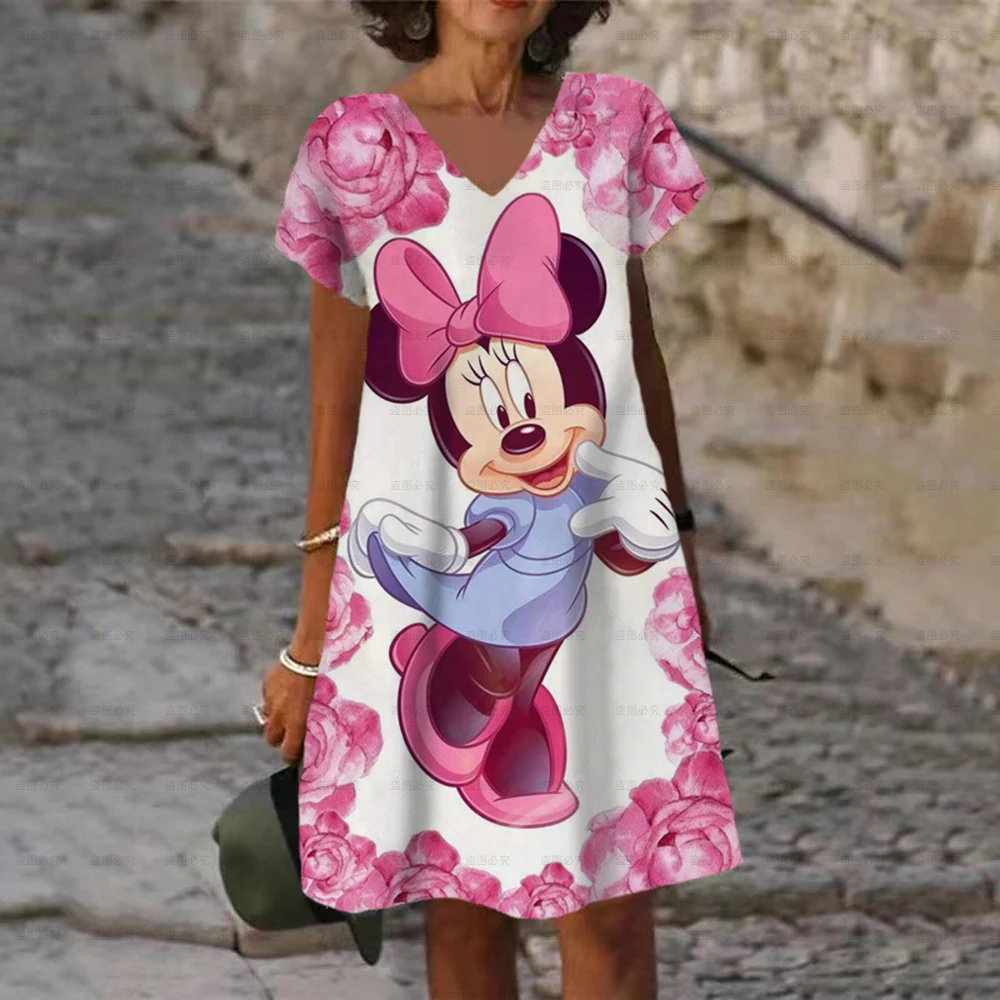 Disney Minnie Mickey Mouse Summer Boho Dress Fashion Casual V-neck Midi Dresses Elegant Beach Party Dress For Women Femme 2022
Disney Minnie Mickey Mouse Summer Boho Dress Fashion Casual V-neck Midi Dresses Elegant Beach Party Dress For Women Femme 2022