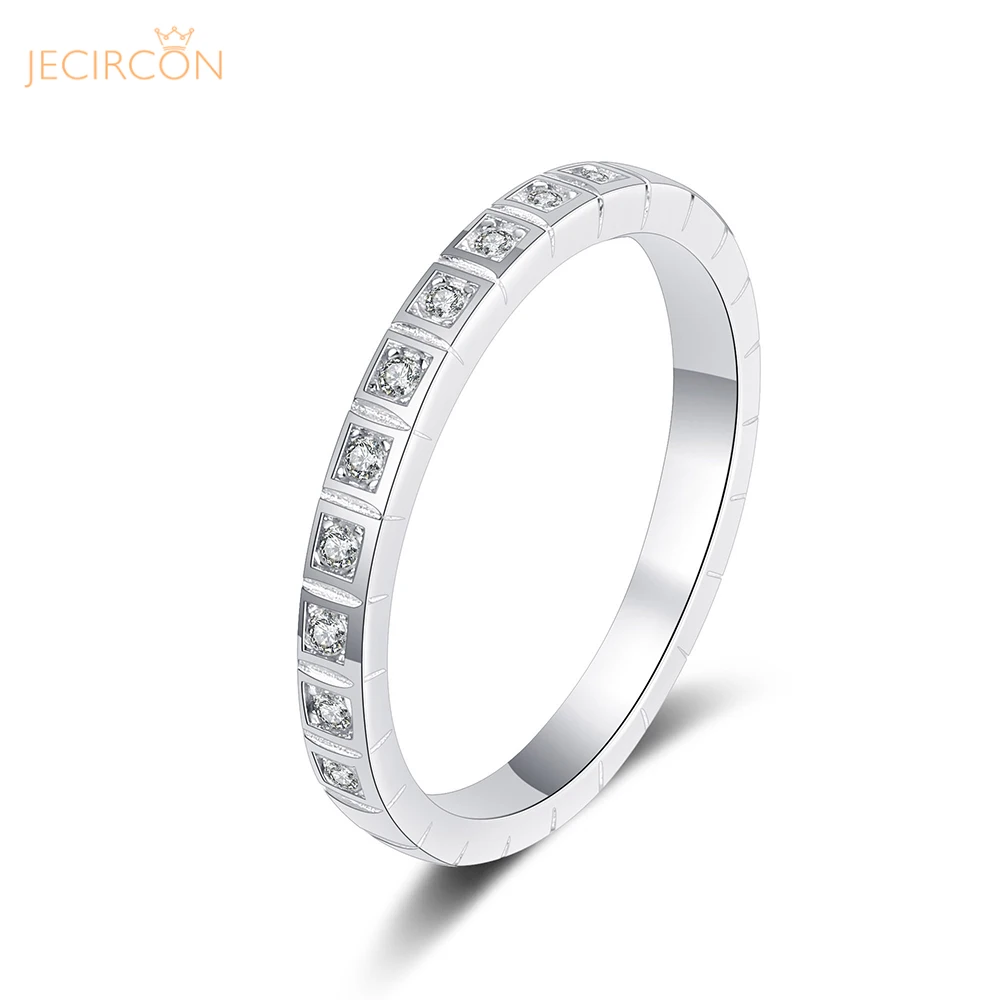 

JECIRCON 925 Sterling Silver Ring for Women Total 0.165ct Half Circle Moissanite Plated PT950 Platinum Engagement Wedding Band