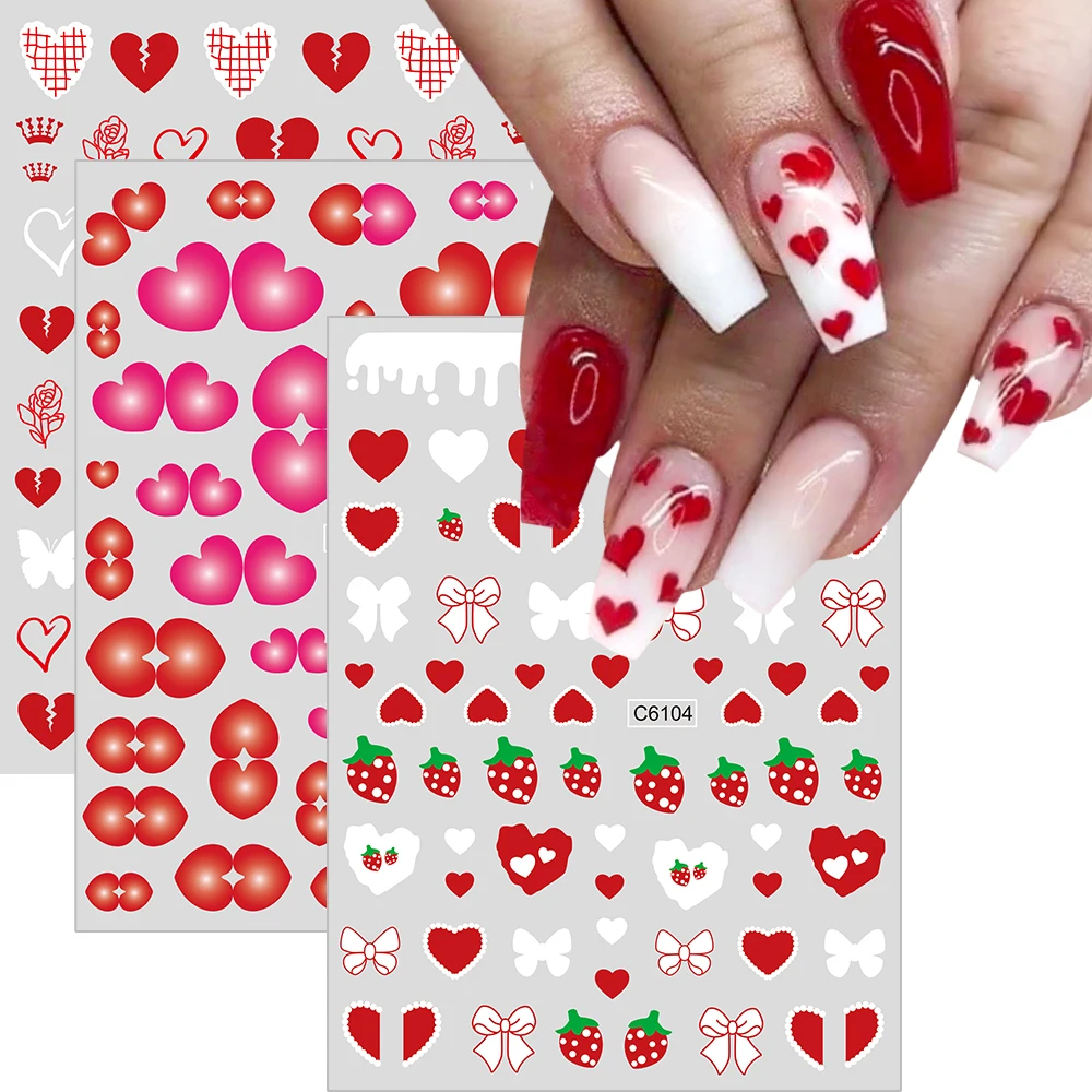 

1pc Love Heart 3D Nail Art Sticker for Valentine's Day Colorful Heart Self-Adhesive Slider Decals Manicure Decoration Stickers