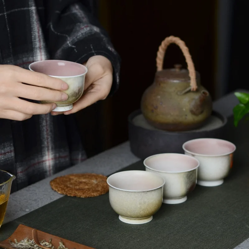 

★Jingdezhen Kung Fu Tea Cup Porcelain Master Cup Single Cup Tea Bowl Gracked Glaze Kiln Baked Plain Red Teaware Tea Cup Tea Cup