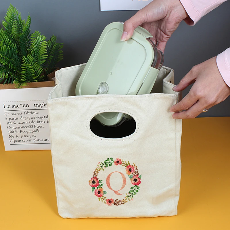 

Wreath Letter Neutral Portable Lunch Bag Insulated Lunch Box Tote Bag Office Refrigerator Container Food Storage Bag Tote Bag