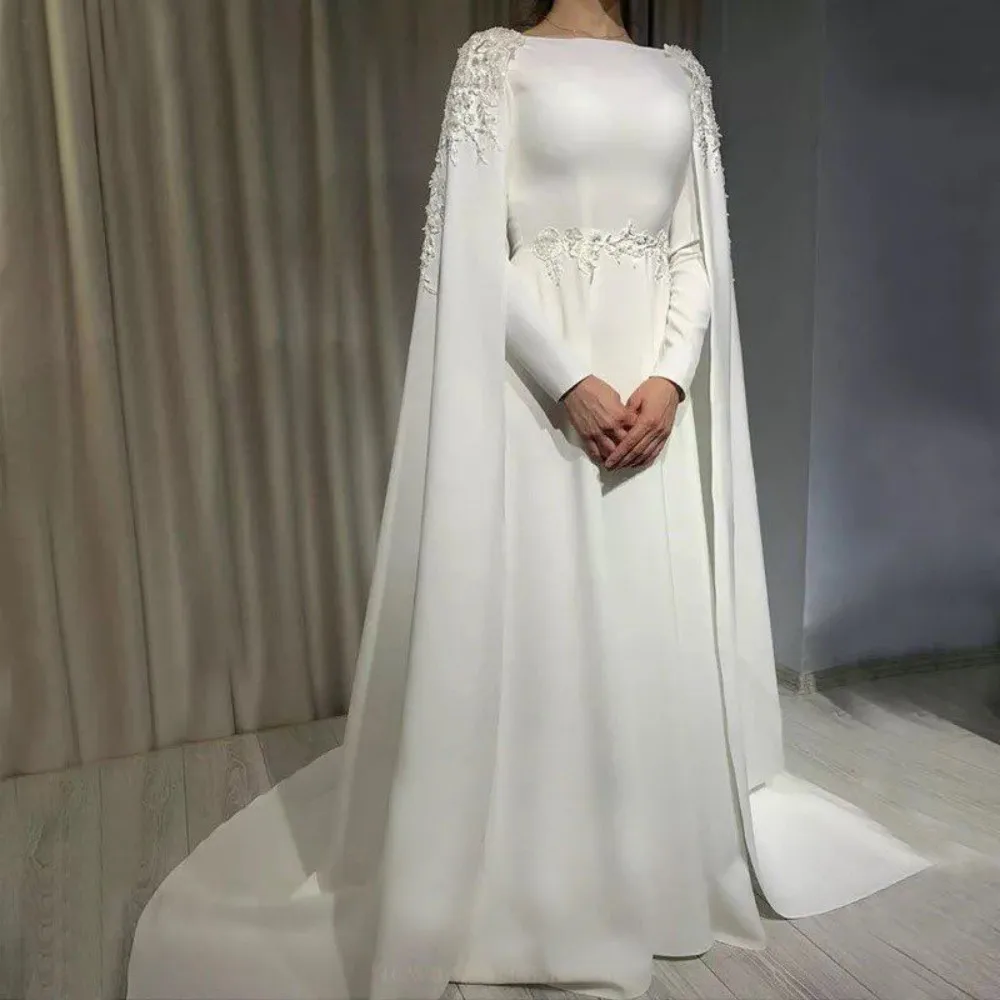 

2023 мусульманские свадебные платья для невесты с кружевной накидкой трапециевидной формы с длинными рукавами аппликацией марокканский кафтан Свадебные платья халат для невесты