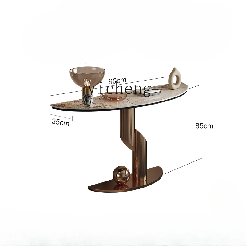 

Tqh Affordable Luxury Style Stainless Steel Stone Plate Console Tables Side View Wall Lobby a Long Narrow Table