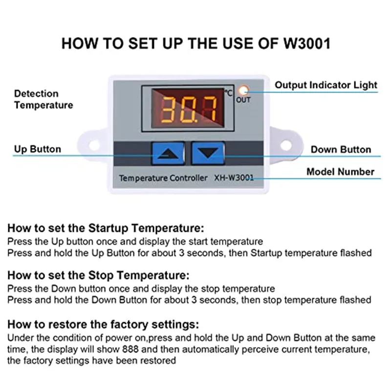 HX-W3001 Digital Incubator Thermostats Digital LED Temperature Controller Thermostat Switch 10A Thermometer Sensor Multifunctional Thermoregulator 110-220V.
