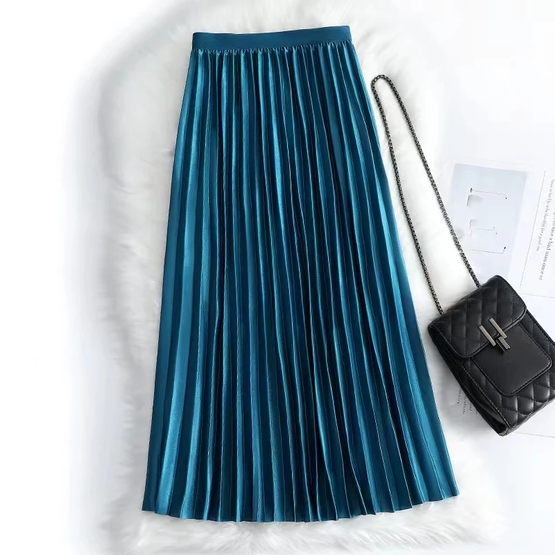 Shiny Silk Satin Pleated Skirt Women Spring Summer Korean Fashion Elastic Waist A-Line All Match Party Midi Long Skirts
Shiny Silk Satin Pleated Skirt Women Spring Summer Korean Fashion Elastic Waist A-Line All Match Party Midi Long Skirts