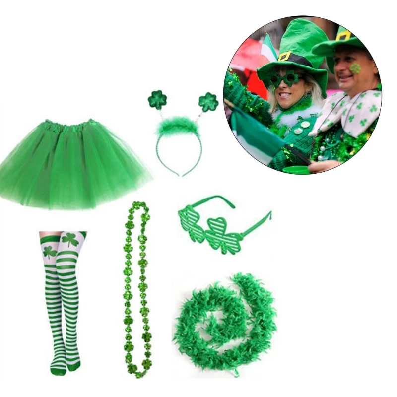 

Patrick's Day Accessories Patricks Party Favor with Patricks Eyeglasses Stripe Thigh High Stockings Necklace