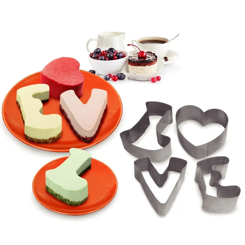 LOVE Letter Shape Stainless Steel Mousse Ring Mold 4 Piece Set Wedding Valentine Cake Making Tool Romance DIY Baking Mold
LOVE Letter Shape Stainless Steel Mousse Ring Mold 4 Piece Set Wedding Valentine Cake Making Tool Romance DIY Baking Mold