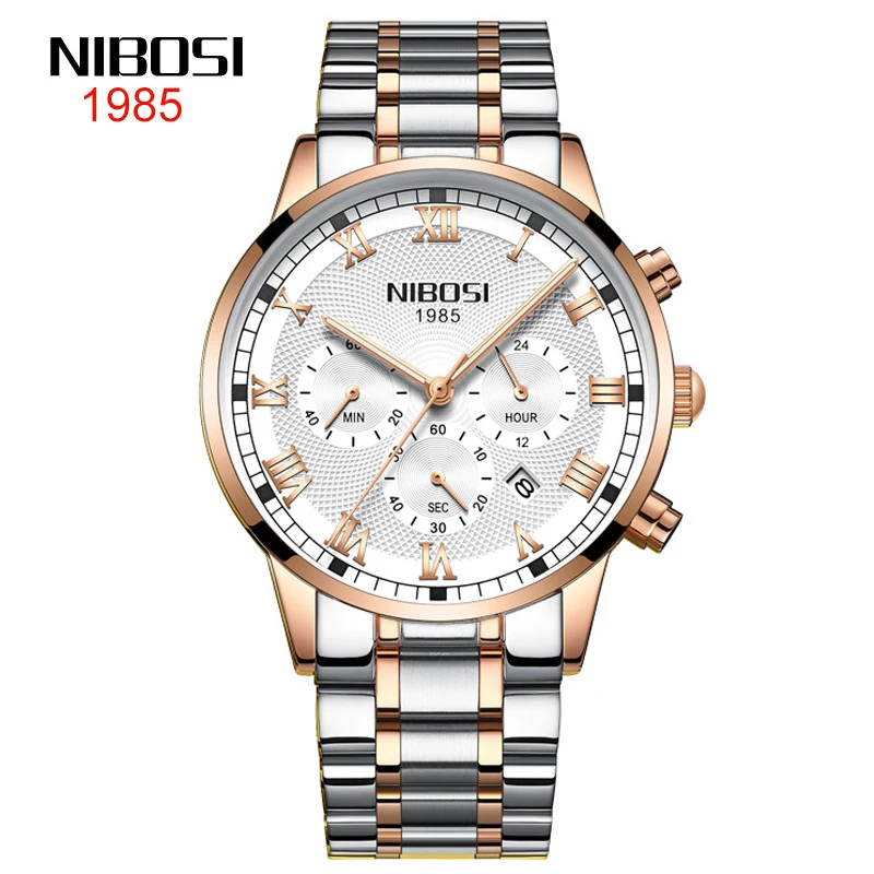 

NIBOSI Brand Luxury Chronograph Quartz Watch for Men Stainless Steel Waterproof Luminous Hands Date Men Watch Relogio Masculino