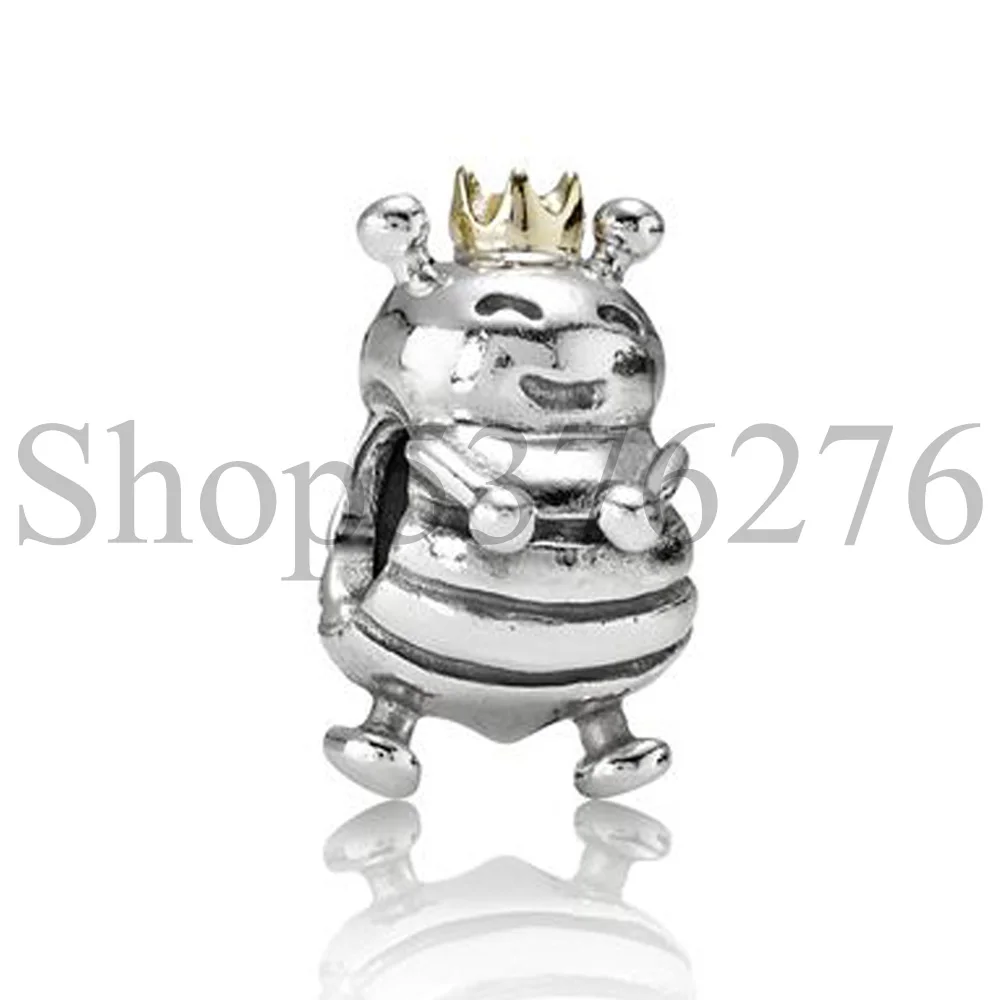 

Authentic 925 Sterling Silver Bead Two Tone Crown Queen Bee Charm Fit Pandora Women Bracelet Bangle Gift DIY Jewelry