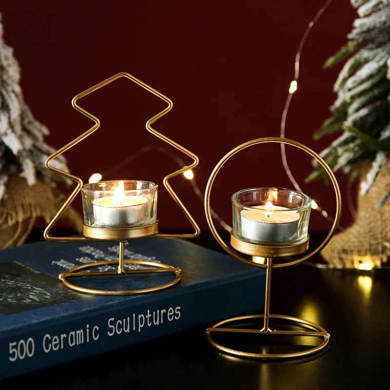 

Подсвечник в виде рождественской елки со звездами, украшения, обеденный подсвечник, украшение для домашнего стола, креативные ароматические свечи, стеклянные подсвечники