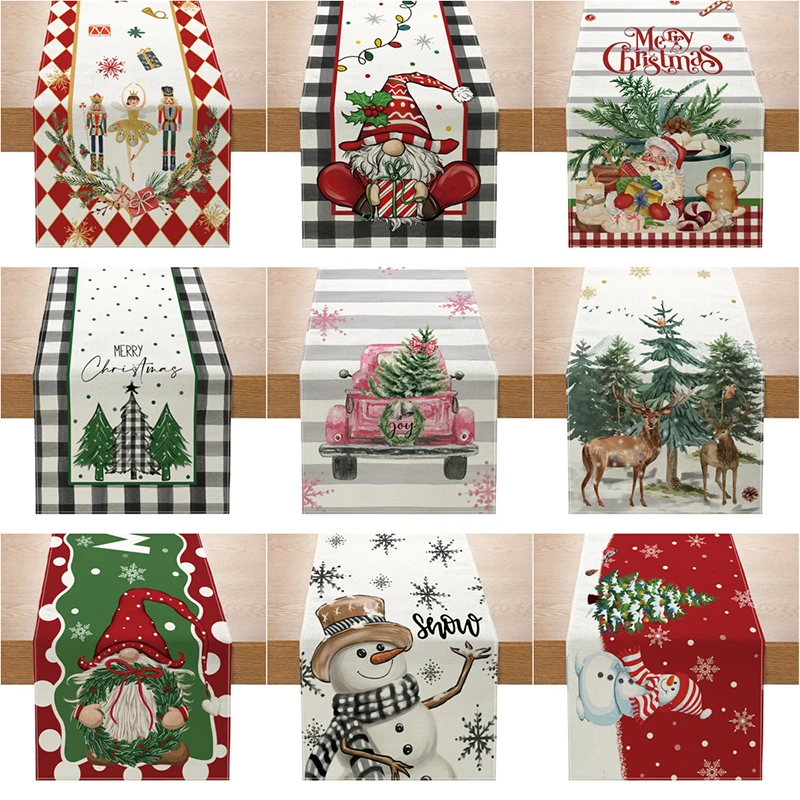 

33x180cm Christmas Table Runner Cartoon Santa Claus Snowman Elk Xmas Tree Table Cloth 2024 New Year Merry Christmas Table Runner