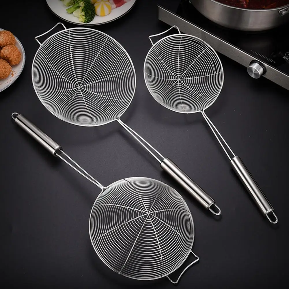 

Straining Tool Stainless Steel Colander Spiral Mesh Skimmer Spoon Set Easy to Clean Strainer with Anti-scalding Long for Home