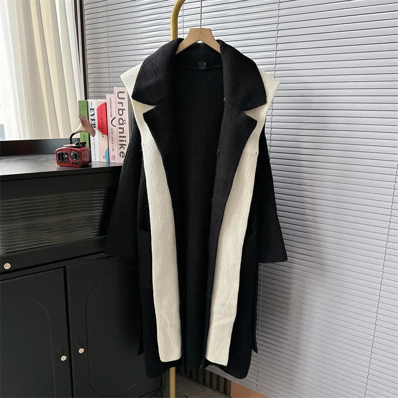 

Fashion Hooded Loose Lazy Style Sweater Jacket Autumn And Winter Korean Version Of Women's Fake Two Long Knitted Cardigans