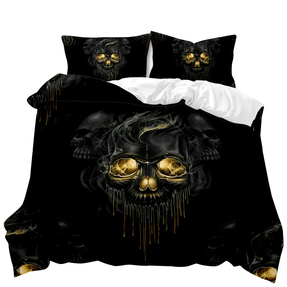 

Skull Duvet Cover Set Horrible Skeleton Bedding Set Bedclothes Halloween Gothic Horror Polyester Quilt Cover Double Queen King