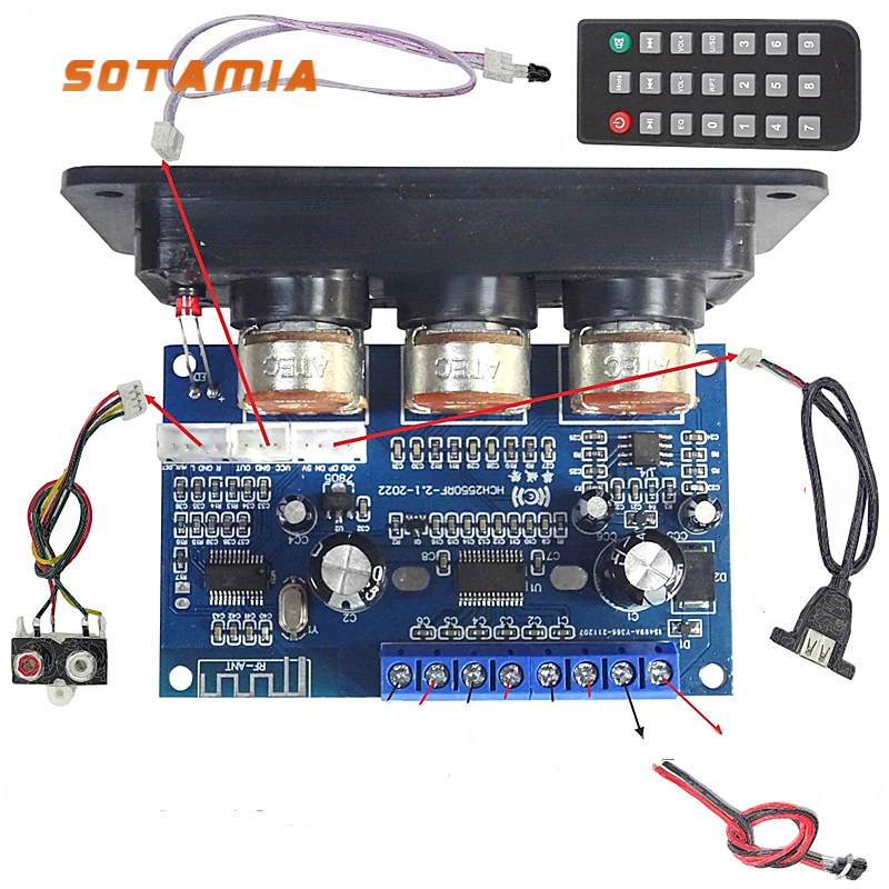 

SOTAMIA Bluetooth 5.0 Power Amplifier Audio Board 2.1 Subwoofer Amplifier Speaker Sound Amplificador 2x25W+50W With Panel