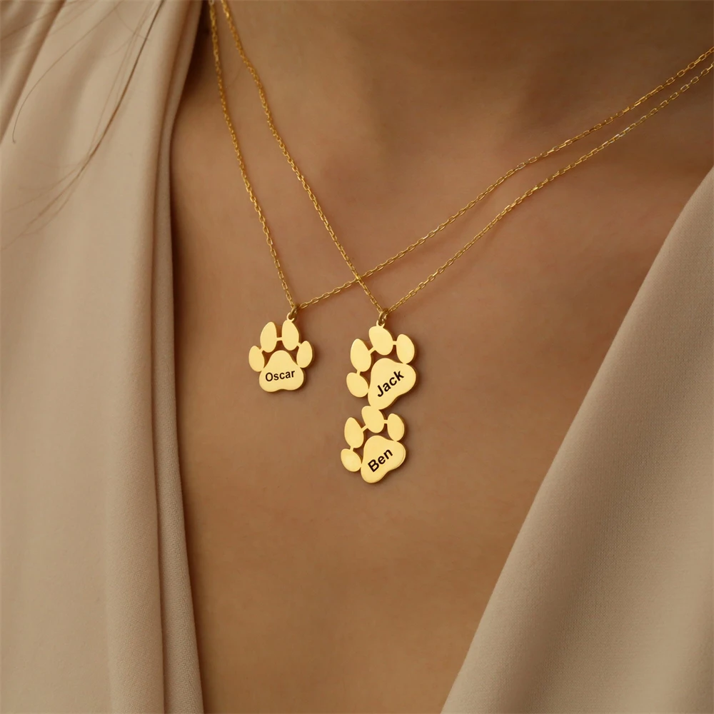 

Индивидуальное ожерелье с именем собачьей лапы на заказ, ювелирные изделия из нержавеющей стали на заказ, ожерелья с животными, подарок для влюбленных на День святого Валентина