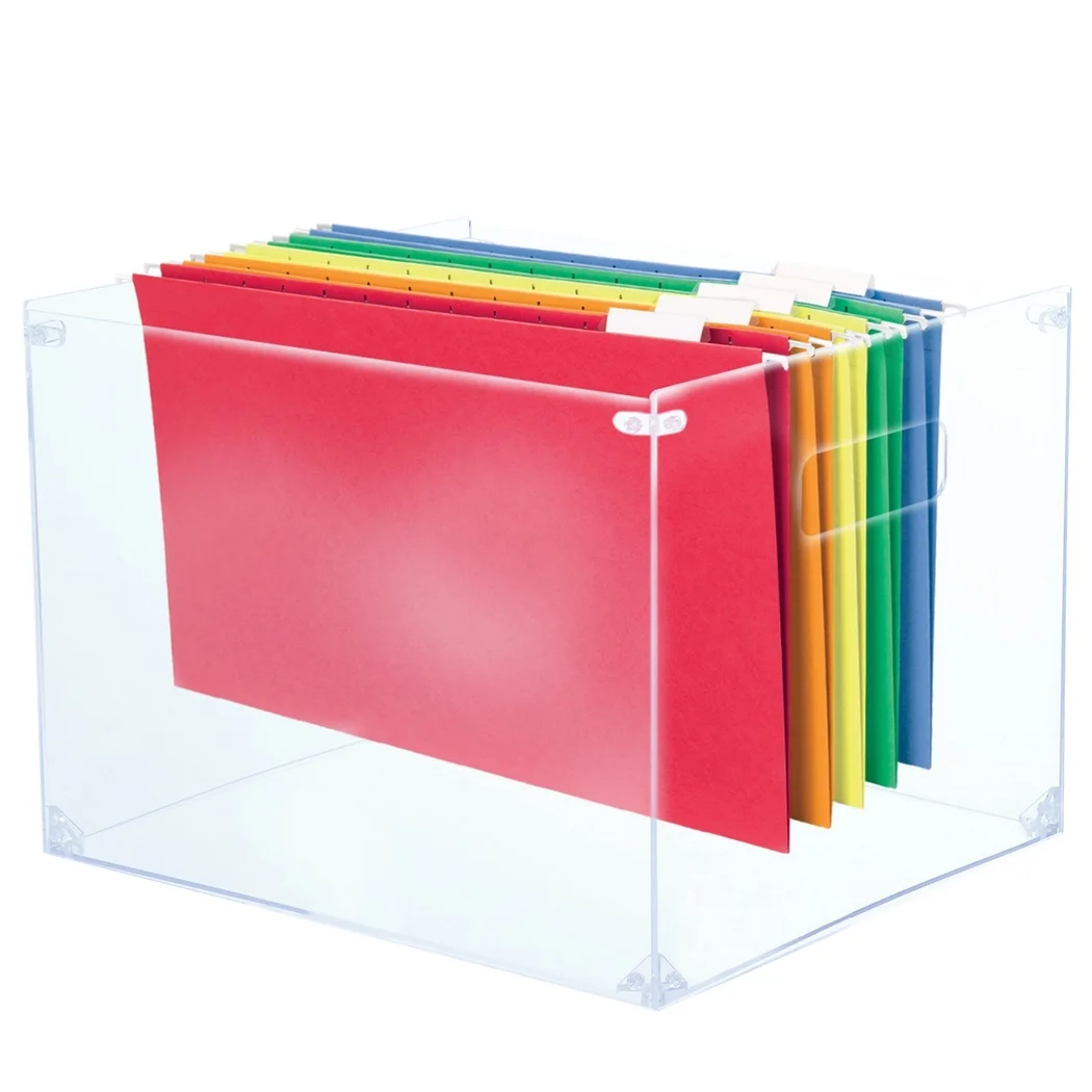 

Hanging File Organizer Box Large-Capacity Hanging File Storage Case Acrylic File Folder Storage Bin With Handles Organizer Case