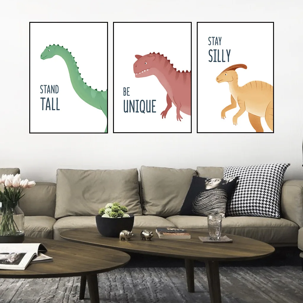 Nordic Simple Cartoon Animal Color Dinosaur Kids Room Decoration Painting Modern Frameless Canvas Painting Custom
Nordic Simple Cartoon Animal Color Dinosaur Kids Room Decoration Painting Modern Frameless Canvas Painting Custom