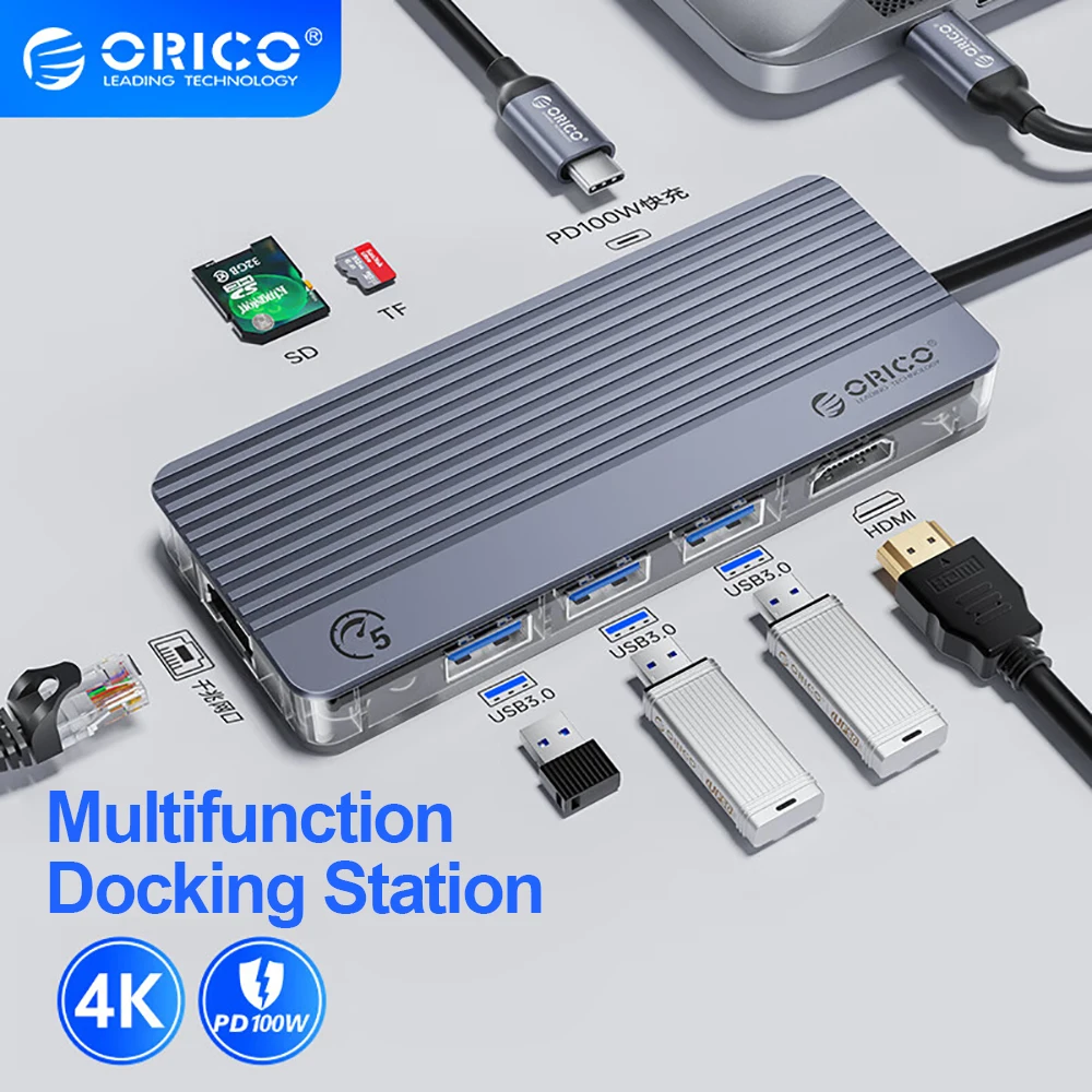ORICO USB C HUB Docking Station Type C to HDMI 2.0 RJ45 PD 100W Adapter For Macbook Air Pro iPad Pro PC Accessories USB 3.0 HUB
ORICO USB C HUB Docking Station Type C to HDMI 2.0 RJ45 PD 100W Adapter For Macbook Air Pro iPad Pro PC Accessories USB 3.0 HUB