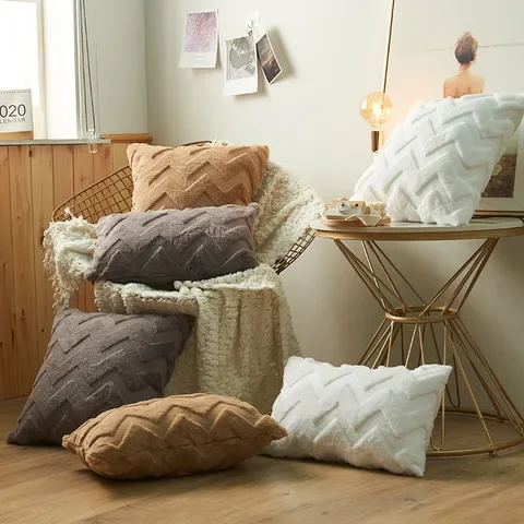 

Plush Cushion Cover Geometric Pillow Cover for Sofa Living Room Housse De Coussin 45*45 Decorative Pillows Nordic Home Decor