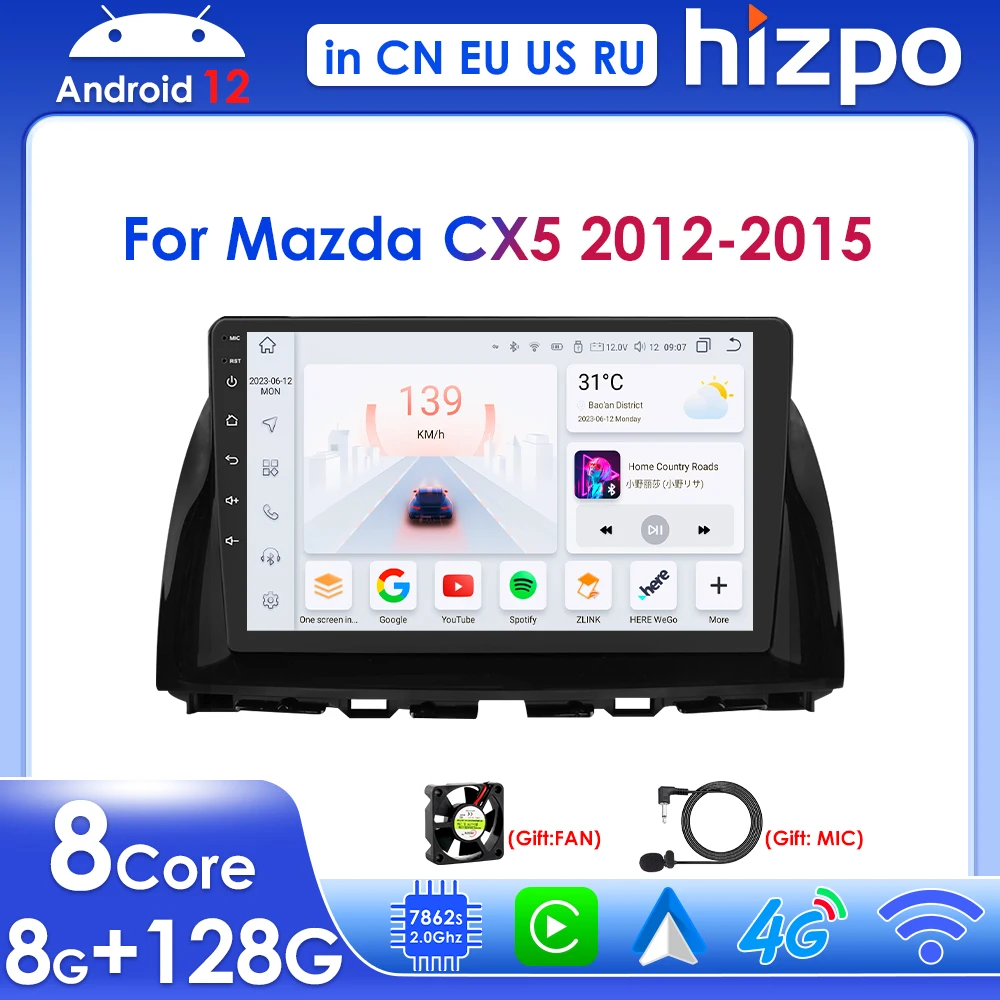 

Hizpo 10.1'' 2 Din Carplay Radio for Mazda CX5 CX-5 CX 5 2012-2015 Android 12 Car Multimedia Player 4G GPS Stereo BT SWC RDS DSP