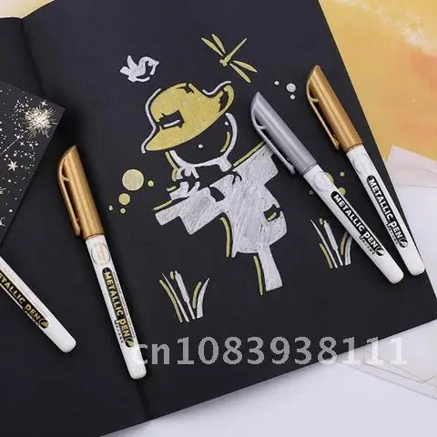 

Gold Silver Epoxy Resin Drawing Pen 2Pcs Gold Leafing Point Pen Marker Acrylic Paint Highlights Metallic Permanent Marker