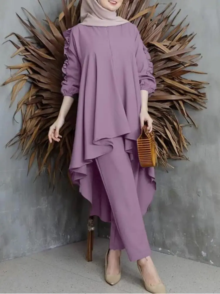 Ramadan Eid Mubarak Muslim Set Abaya Blouse Women Musulman Ensembles Kaftan Abaya Dubai Turkey 2 Piece Sets Irregular Tops+pant
Ramadan Eid Mubarak Muslim Set Abaya Blouse Women Musulman Ensembles Kaftan Abaya Dubai Turkey 2 Piece Sets Irregular Tops+pant