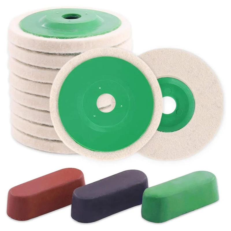 13 Pcs Polishing Wheel With Compounds Kit Contains 10Pcs 4Inch 100Mm Wool Felt Polishing Buffing Wheel Pad
13 Pcs Polishing Wheel With Compounds Kit Contains 10Pcs 4Inch 100Mm Wool Felt Polishing Buffing Wheel Pad