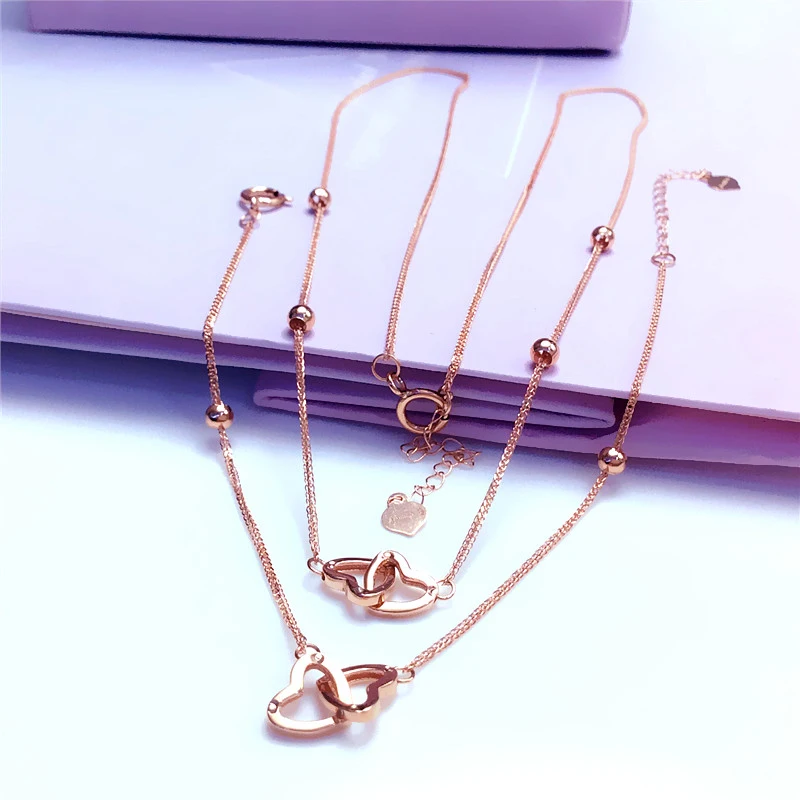 585 Purple Gold Plated 14K Rose Double Gold Heart-Shaped Chopin Chain Necklace for Women Bracelet Exquisite Romantic Jewelry Set
585 Purple Gold Plated 14K Rose Double Gold Heart-Shaped Chopin Chain Necklace for Women Bracelet Exquisite Romantic Jewelry Set