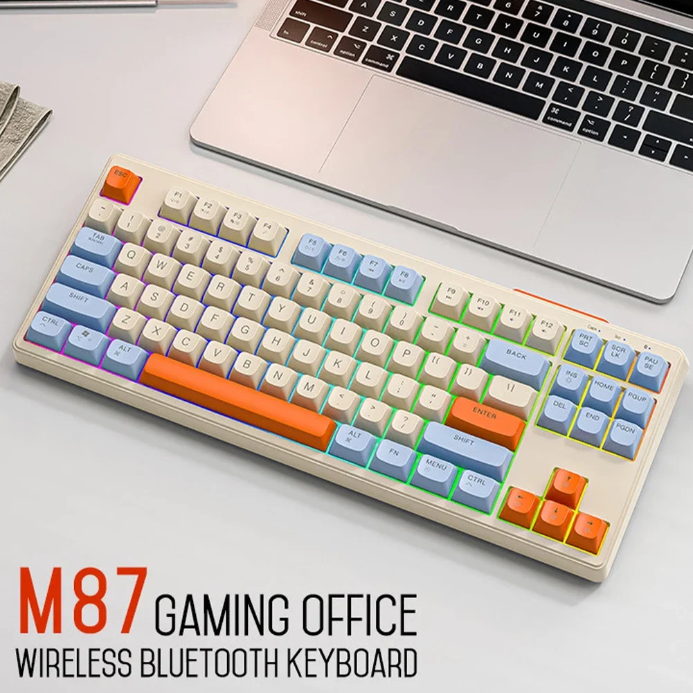 

M87 Gaming Keyboards 2.4GHz+Bluetooth RGB Dual Mode Wireless Keyboards Silent Touch Keycap 87 Keys Mechanical Gaming Keyboards
