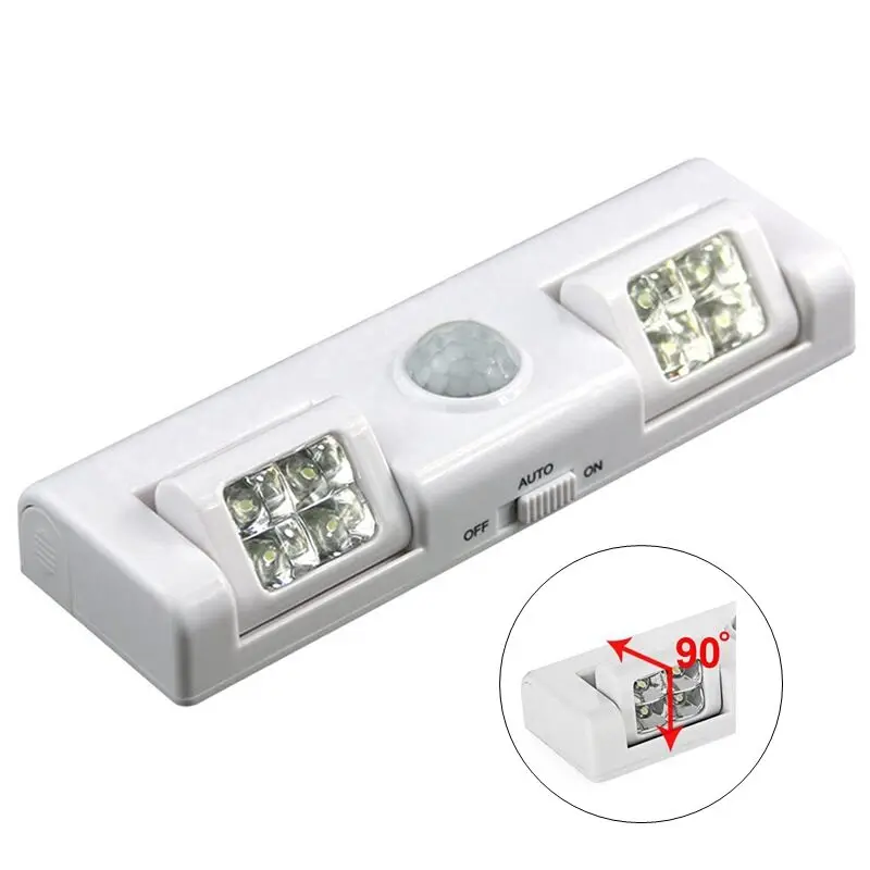 

90 Degree 8 LED Under Cabinet Light PIR Motion Sensor Light Wardrobe Cupboard Closet Kitchen Lamp Night Light Battery Power