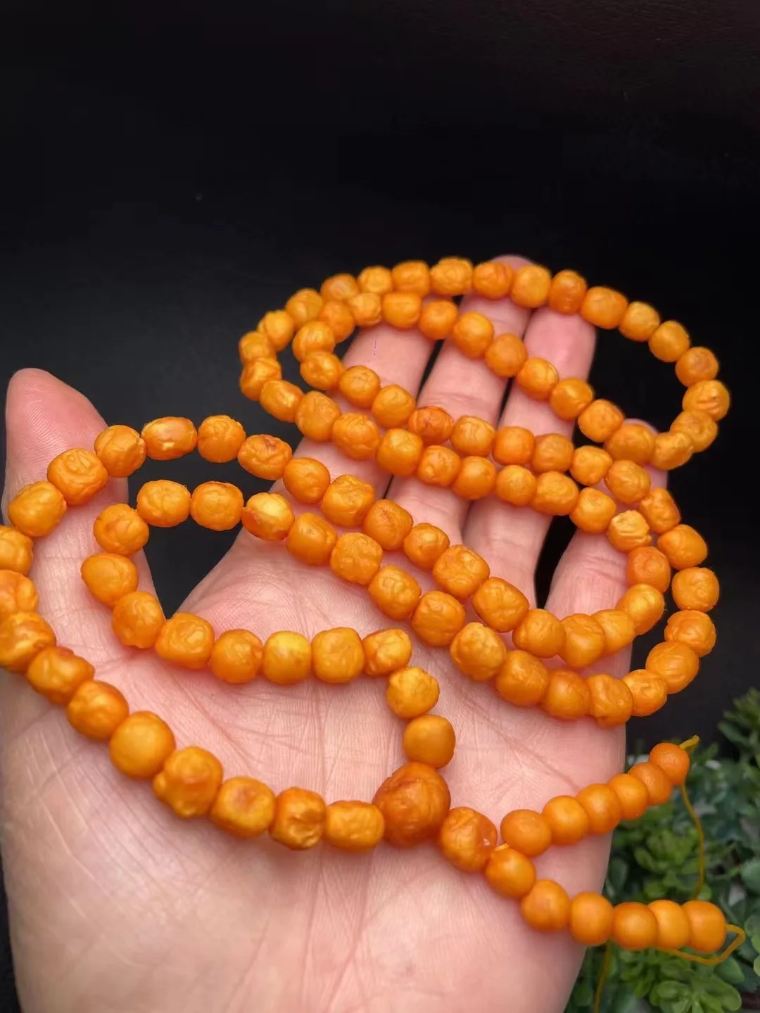 

New arrival natural yellow beeswax amber bracelet round beads Carving Buddhist beads jewelry Sweater chain Multi loop bracelet