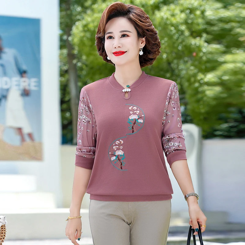 Middle Aged Women's Long Sleeve Loose Casual T-shirt 2022 Spring Autumn New Embroidery Middle-aged Mother Pullover Shirt Women
Middle Aged Women's Long Sleeve Loose Casual T-shirt 2022 Spring Autumn New Embroidery Middle-aged Mother Pullover Shirt Women