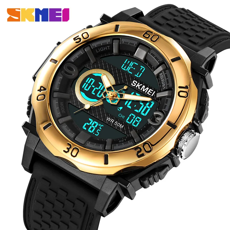 

SKMEI-Thermometer Double Time Stopwatch Chronograph Date Timing Alarm Clock Week Night Light On The Hour 24-hour Classic 2098