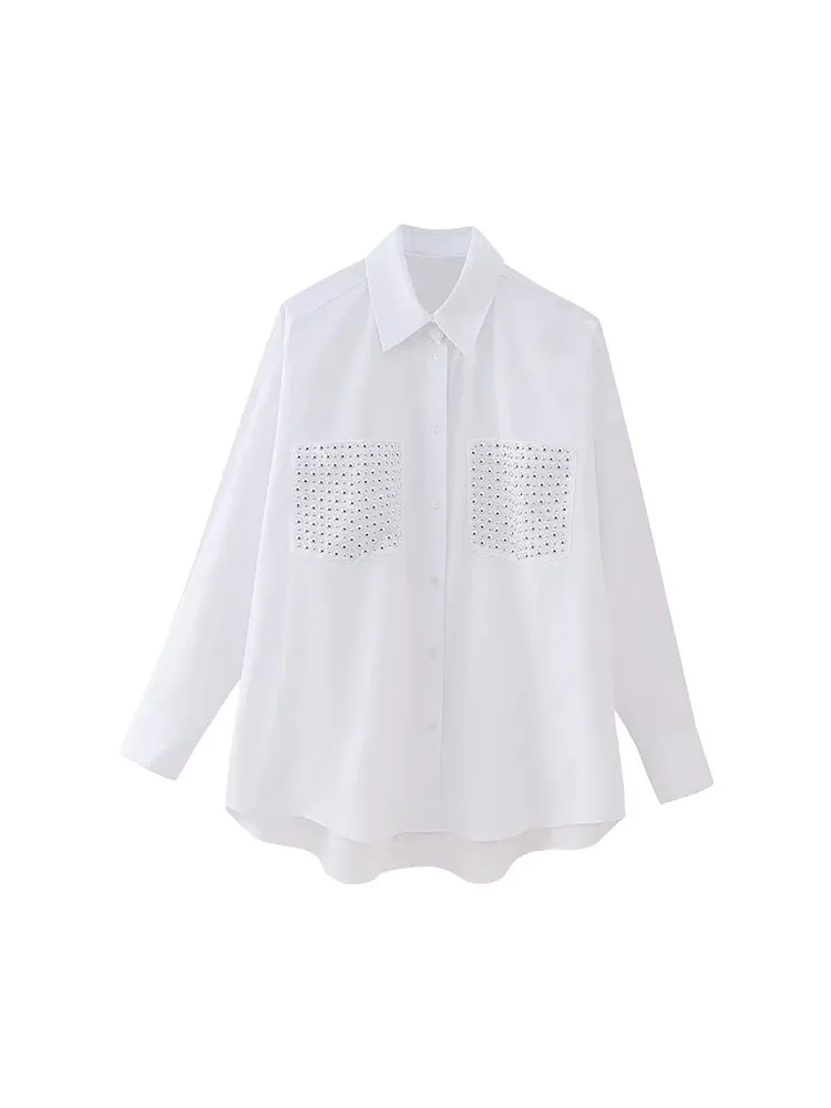 ZADATA 2023 New Solid Color Shirt Office Women Rivet Double Pocket Lapel Chic Long Sleeve Single Breasted Shirt
ZADATA 2023 New Solid Color Shirt Office Women Rivet Double Pocket Lapel Chic Long Sleeve Single Breasted Shirt